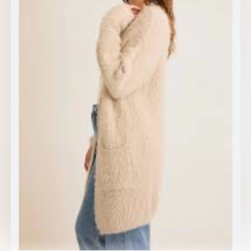 Anthropologie Sanctuary‎ Womens Beige Fuzzy Soft Long-Line Open-Front Cardigan L